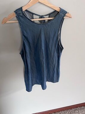 Gap 1969 Womens Blue Lyocell Chambray Sleeveless Open Tie Back Tank Top Size M